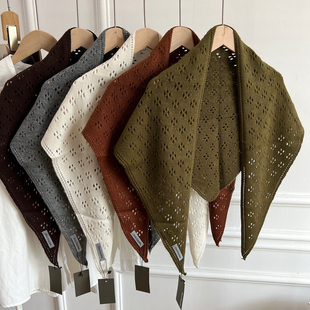 韩系复古镂空三角披肩女秋冬洋气护颈系脖子针织小围巾含羊毛围脖