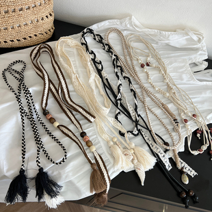 波西米亚风腰带配裙子绑带装 饰2026民族风棉线编织腰带配饰打结绳