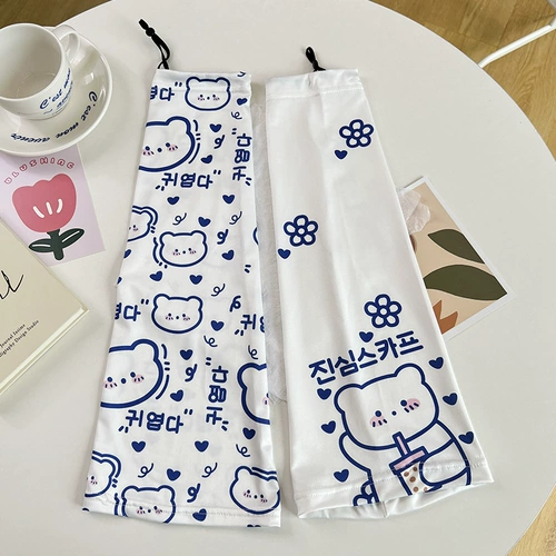 Шелковые летние длинные нарукавники, мегафон, крем для рук, перчатки, кот, свободный крой, в корейском стиле, защита от солнца, большой размер