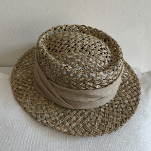 轻奢法式 出行遮阳礼帽复古老钱风镂空平顶草帽 度假风草编帽女夏季