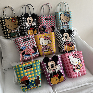 2026新款 卡通可爱编织包手拎菜篮子大容量夏天海边度假沙滩手提包