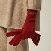 定制款 浣熊绒纯色针织手套女秋冬季 保暖防寒露指可触屏安可拉红