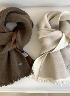 韩国定制~含羊毛双面流苏围巾女冬季时髦百搭高级感围脖保暖披肩