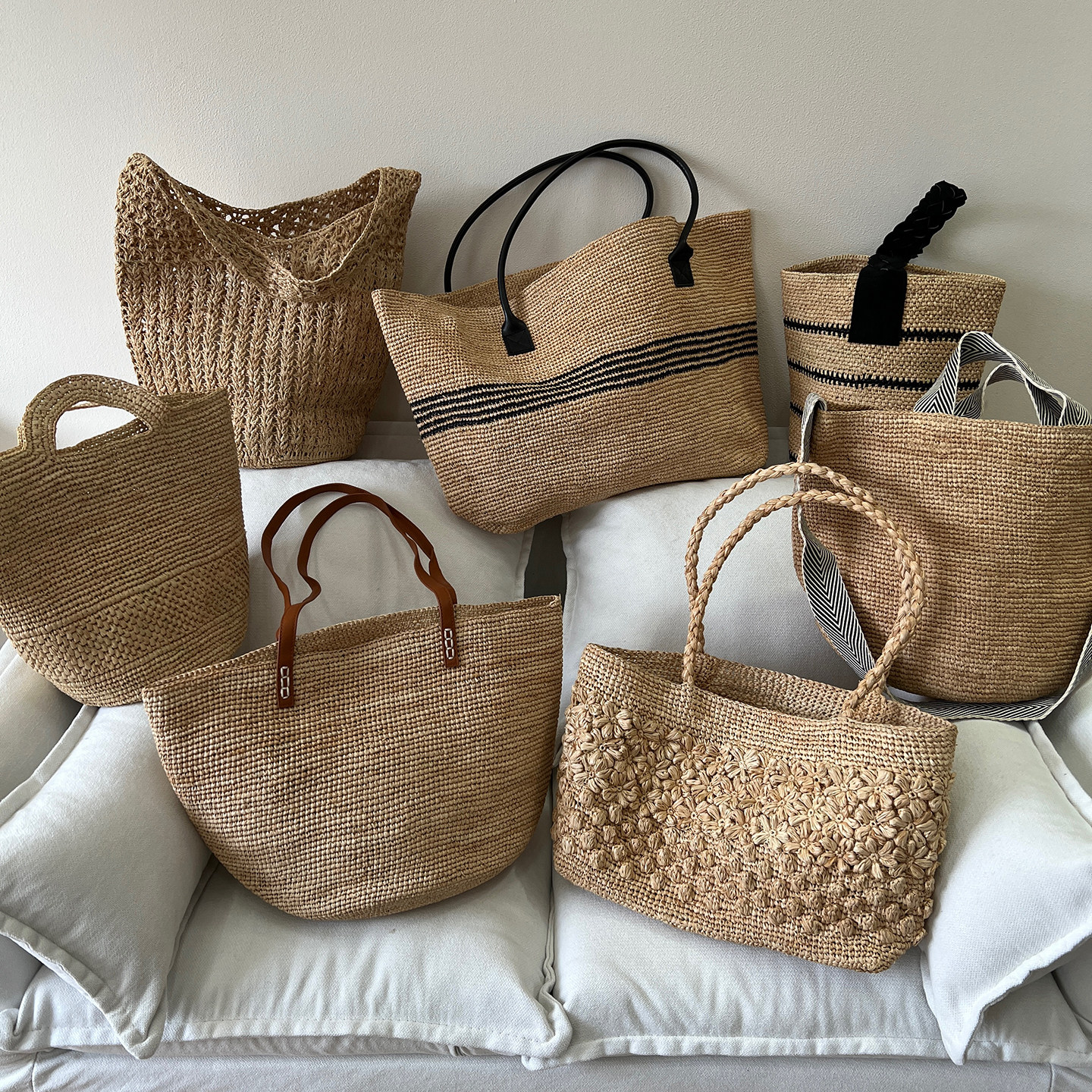 天然拉菲草手工编织包女夏季百搭通勤度假风沙滩草包托特包水桶包