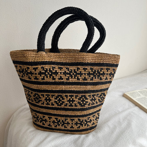 进口拉菲草托特包纯手工编织包