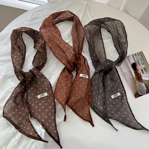 薄款亚麻波点丝巾长条围巾