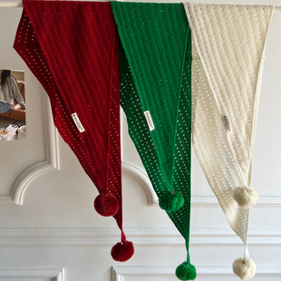 可拆卸毛球 绵羊毛围脖小披肩女秋冬保暖针织三角巾羊绒围巾 韩版