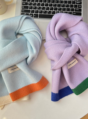 秋冬氛围感多巴胺撞色围巾女时尚保暖学生厚围脖护颈防寒2025新款