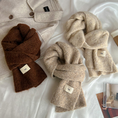 韩国egg马海毛夹花围巾女冬季 软糯毛线针织保暖加厚围脖学生ins潮