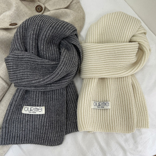 短款 高级感百搭韩版 围脖纯色保暖 2024新款 灰色针织毛线围巾女冬季