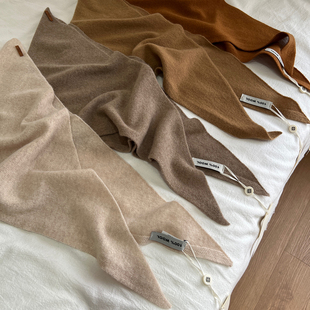 装 时尚 饰领巾护颈围脖 韩版 高级感纯色100%羊毛三角巾小围巾女冬季