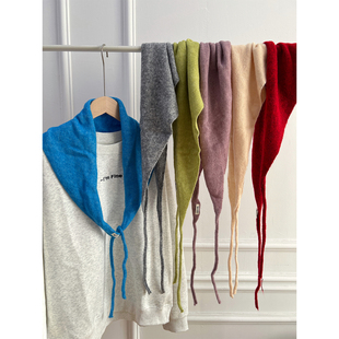 出口韩国原单纯色针织三角巾ins外搭时髦披肩女围脖包头巾高级感