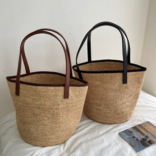 法式 度假风托特包 休闲拉菲草手工编织包女大容量手提单肩包26新款