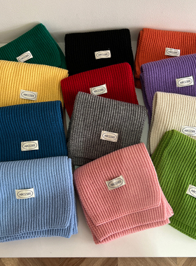 韩系ins简约纯色毛线针织围巾男女秋冬防寒保暖学生百搭情侣围脖