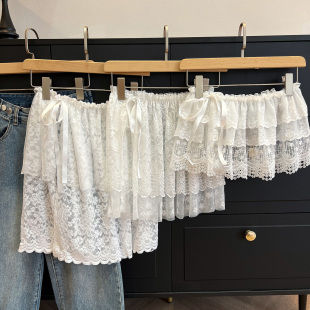 遮臀短裙 叠穿半身裙牛仔裤 纯欲法式 蝴蝶结系带蕾丝屁帘女春夏新款