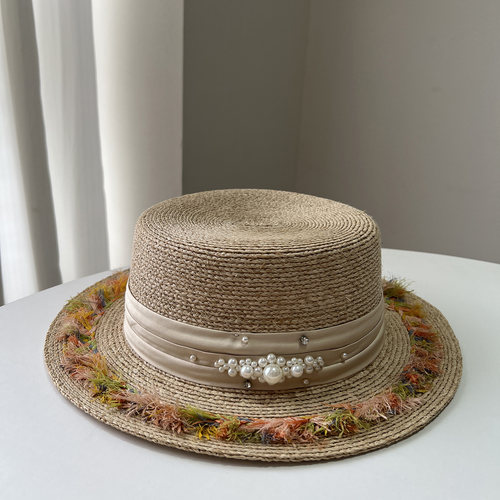 2026新款珍珠装饰拉菲草帽女夏季