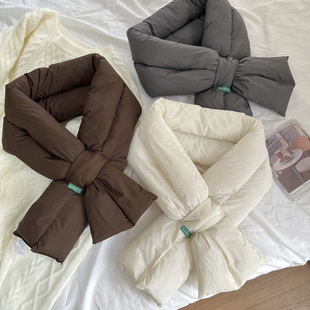 小围巾 纯色交叉防风保暖百搭短款 高级感羽绒棉围脖女冬季 2024新款