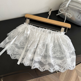 芭蕾风叠穿半身裙牛仔裤 法式 下摆裙帘外搭 蕾丝屁帘女春夏新款 短款