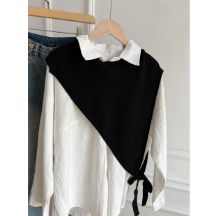 慵懒出街斜边三角披肩女2026秋季 叠穿宽松设计感针织马甲背心 韩版