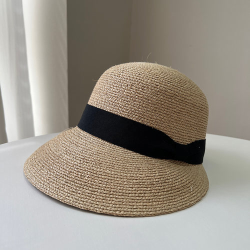 法式赫本风宽檐拉菲草帽女夏季