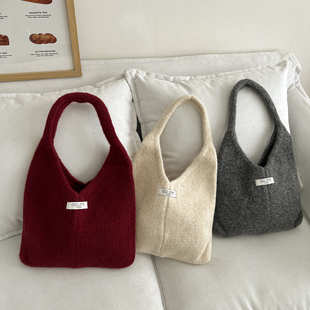 韩代定制款 含羊毛针织单肩包大容量手提包包女高级感通勤背心包