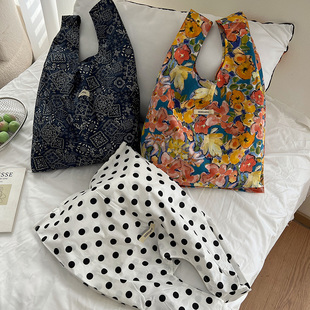 韩国ins薄款 碎花波点帆布包大容量托特包 布袋手提包包女2026新款