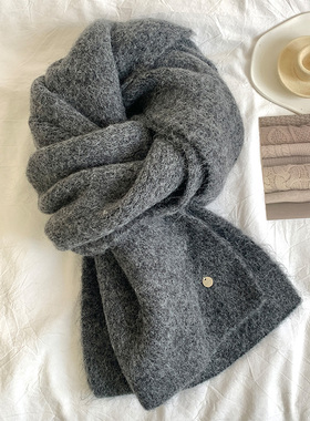 高端尖货含羊毛围巾女冬季新款小圆标针织围脖情侣百搭送礼高级感