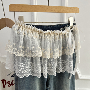 屁帘女2026新款 围裙韩系叠穿层次感绑带半身裙遮臀短裙帘 蕾丝短款
