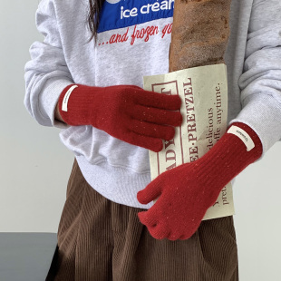红色手套女韩国ins加长款纯羊毛针织手套秋冬新年圣诞氛围感玩雪