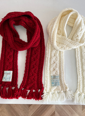 韩系氛围感麻花针织毛线围脖女秋冬甜妹穿搭圣诞红窄版流苏围巾男