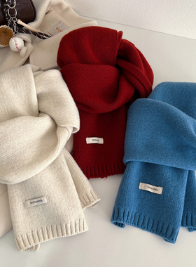 100%澳洲纯羊毛围巾女冬季保暖防寒纯色围脖韩系氛围感圣诞节送礼