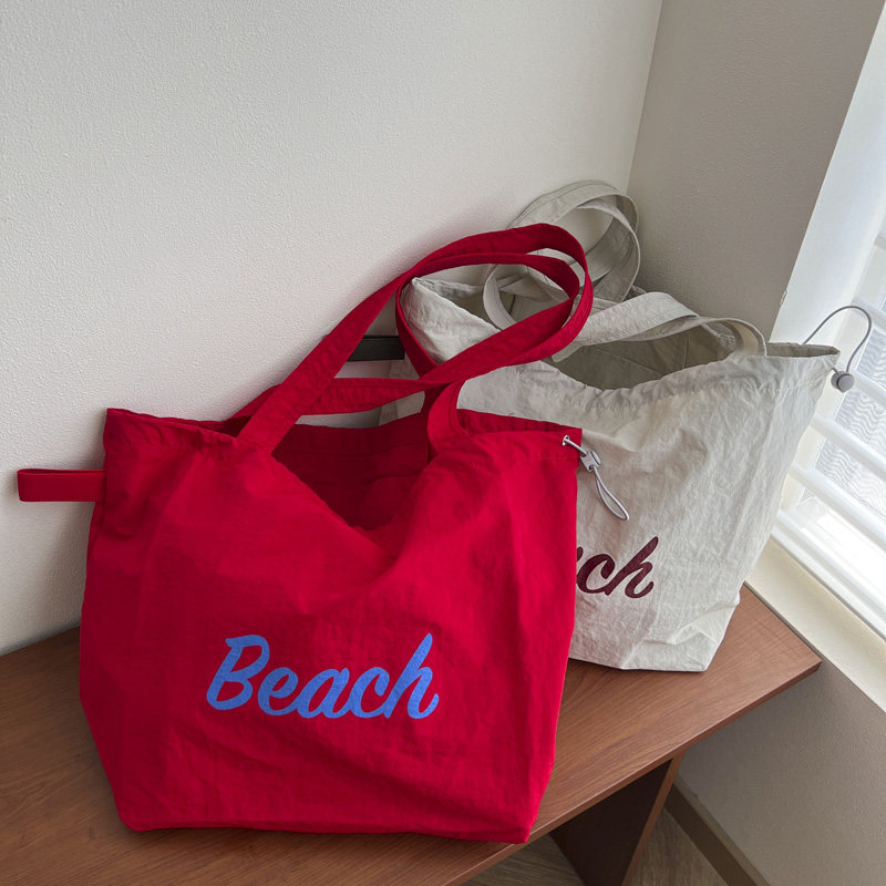 韩系ins字母印花尼龙单肩包休闲百搭便携抽绳帆布包大容量托特包,箱包皮具/热销女包/男包,通用款女包,淘宝优惠券,粉丝福利购,淘宝优惠卷