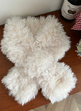 软乎乎毛绒围脖女秋冬加厚保暖交叉百搭柔软小围巾防寒护颈毛领子