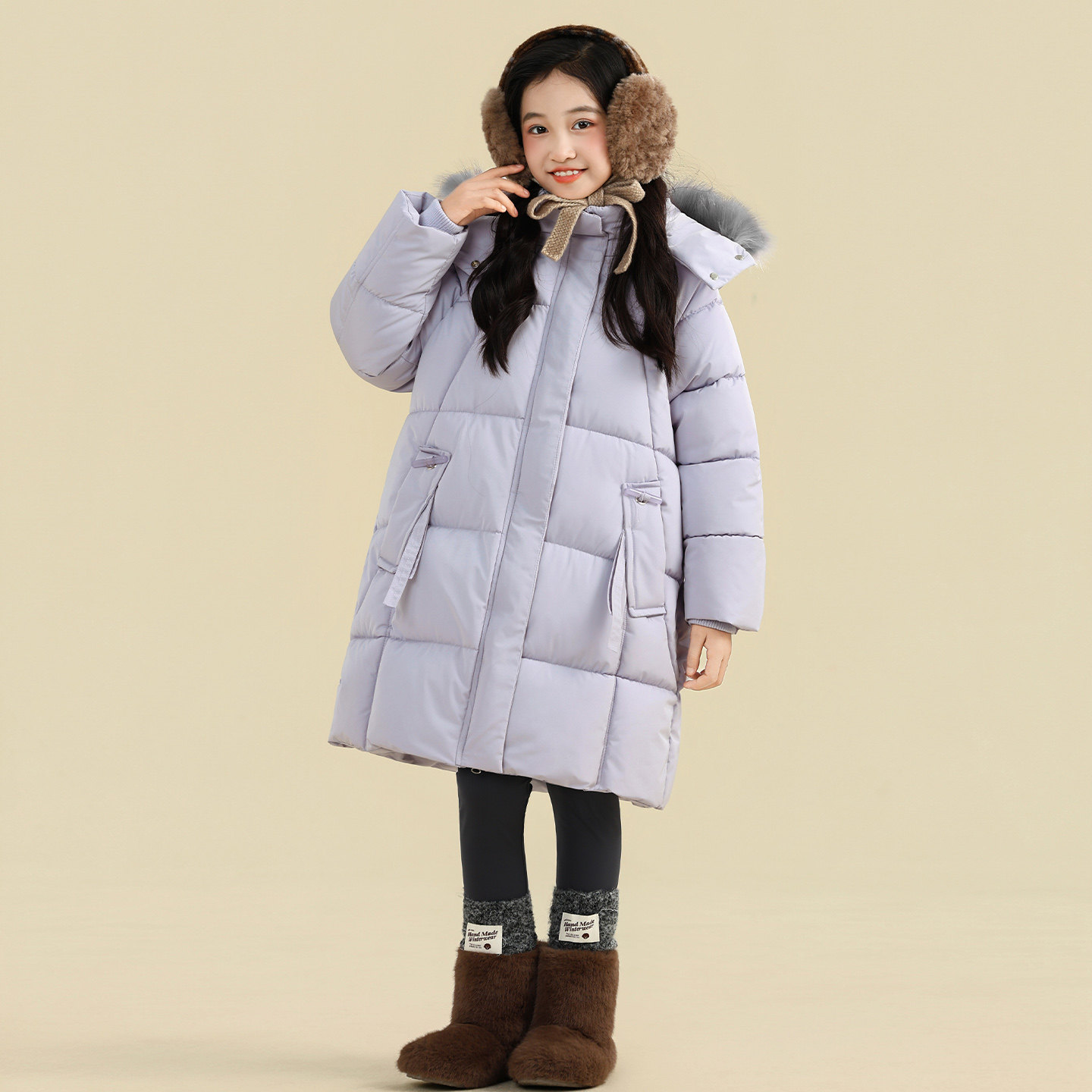女童毛领棉服冬装中长款2025新款儿童加厚保暖棉衣外套小女孩衣服