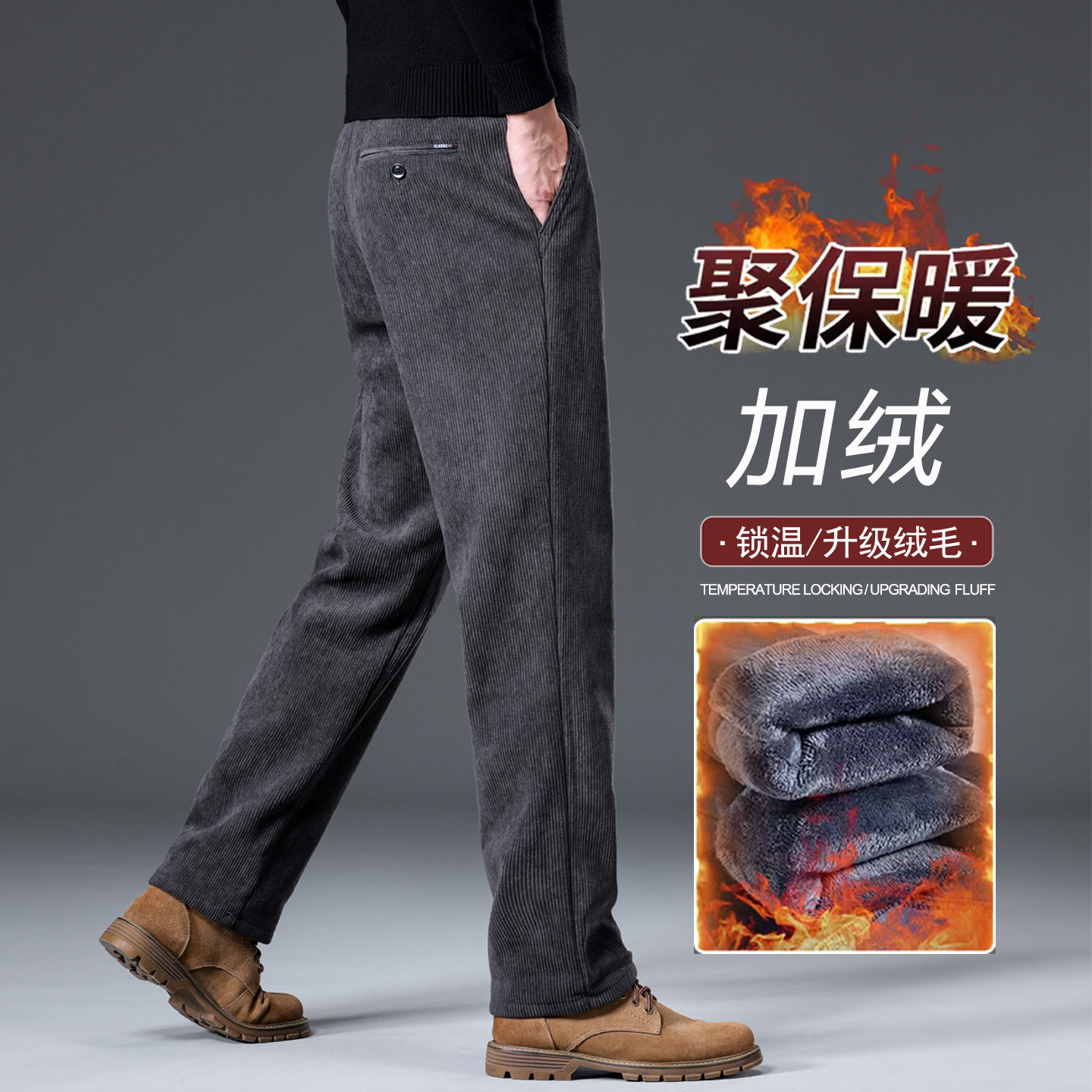 灯芯绒裤子男加绒加厚休闲裤男款冬季保暖宽松直筒灯草绒粗条绒裤
