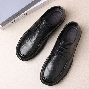 透气皮鞋低跟方头高跟英伦断码尖头上班鞋大头内增高潮流低帮