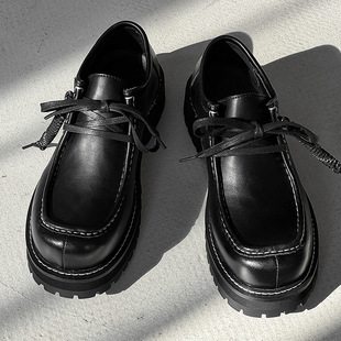 男士休闲皮鞋新款冬工作鞋高级感痞帅大头鞋子黑色厚底德比鞋