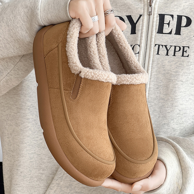 冬季加绒雪地靴男通勤平底套脚乐福鞋休闲男鞋懒人保暖棉鞋95100