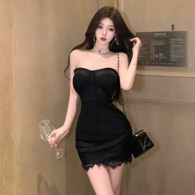 28375欧美东南亚外贸2026女装辣妹风抹胸蕾丝拼接包臀连衣裙