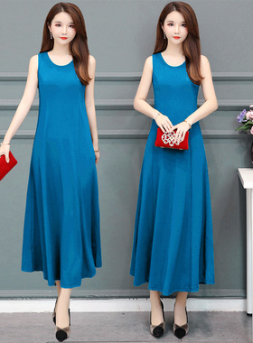 夏装大码短袖连衣裙女新款圆领打底裙夏季宽松显瘦莫代尔长裙