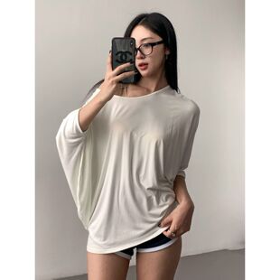 韩版百搭夏季休闲慵懒圆领蝙蝠衫中长款防晒打底衫t恤上衣女罩衫