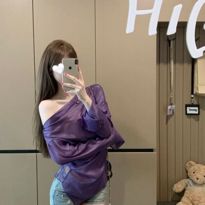 夏季紫色修身纯欲衬衣薄款上衣