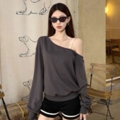 辣妹穿搭套装 三件套 女宽松露肩卫衣内搭吊带背心早秋高腰休闲短裤