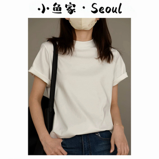 百搭显瘦大弹力短袖 短袖 简约后中缝纯色基础款 上衣 匹马棉