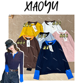 保暖长袖 打底衫 棒球领打底 韩风APM三粒扣棒球领假两件拼接袖