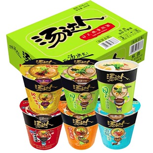 促销汤达人日式豚骨酸辣海鲜韩式罗宋五合一整箱桶面速食泡面夜宵