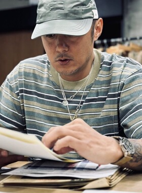 MADNESS STRIPED POCKET TEE 23SS 条纹刺绣口袋短袖T恤男 余文乐