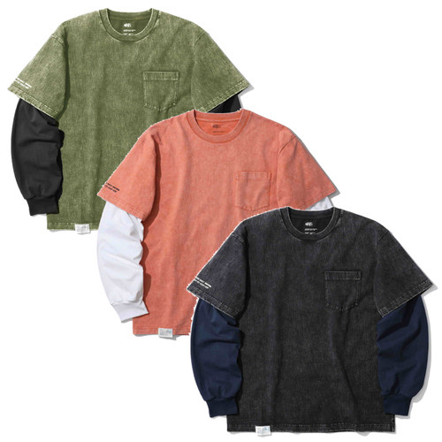 折扣 MADNESS LAYERED WASHED TEE 19AW 假两件余文乐长袖水洗T恤