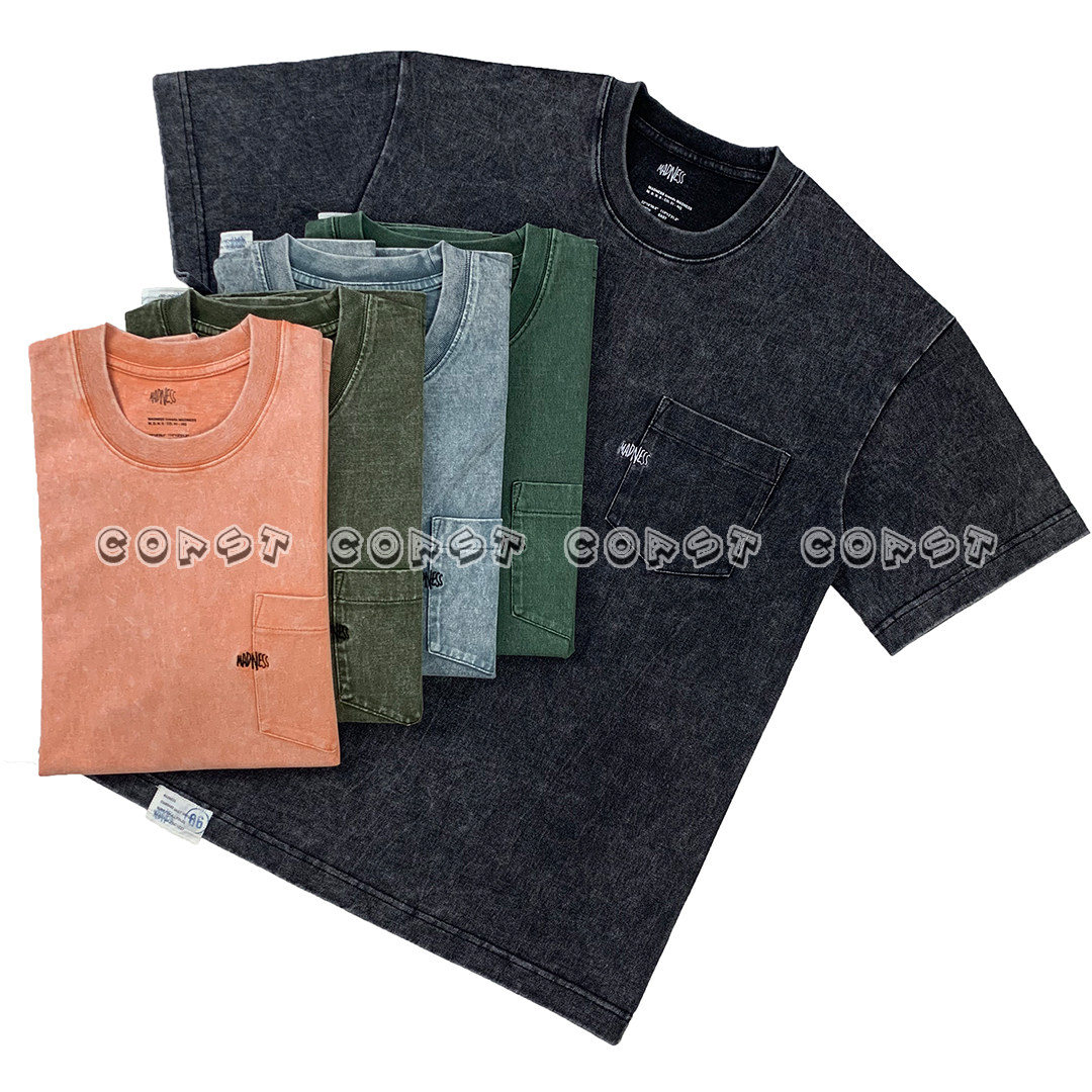 MADNESS WASHED TEE 19AW余文乐工装刺绣军事口袋重磅水洗短袖T恤