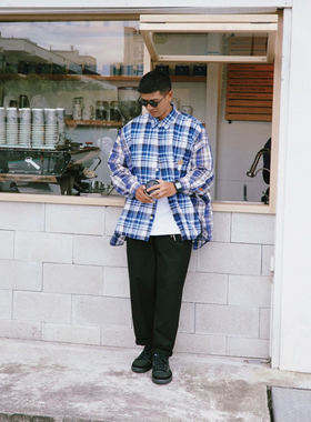 MADNESS CHECKED PATCH SHIRT 23SS 格子拼接长袖衬衫男 余文乐